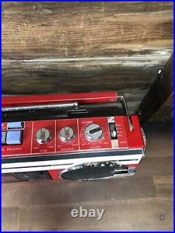 Vintage Rare Sharp QT-70 Stereo Radio Cassette Recorder Red! AC Adapter