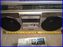 Vintage SANYO M9860 Stereo Boombox AM/FM Dolby Stereo Cassette Recorder WithManual