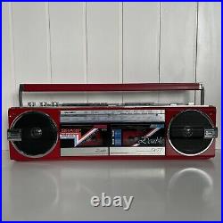 Vintage SHARP QT-77 Red Dual Cassette Recorder Shortwave AM/FM Boombox RARE