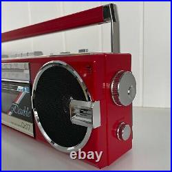 Vintage SHARP QT-77 Red Dual Cassette Recorder Shortwave AM/FM Boombox RARE