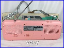 Vintage Sharp QT-50 Pink Stereo AM/FM Cassette Recorder Radio withBox Jam Box