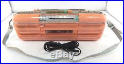 Vintage Sharp QT-50P Pink Stereo AM/FM Cassette Recorder Radio withStrap & AC Cord