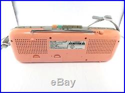 Vintage Sharp QT-50P Pink Stereo AM/FM Cassette Recorder Radio withStrap & AC Cord