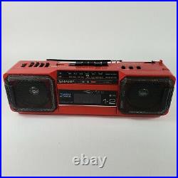 Vintage Sharp WQ-T282(R) Red Boombox Dual Tape Cassette Recorder Radio Tested