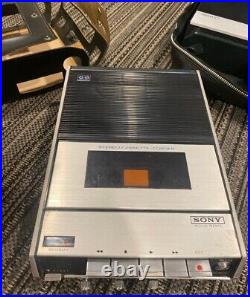 Vintage Sony TC-124 Stereo Cassette Recorder Microphone and Case Tested Works