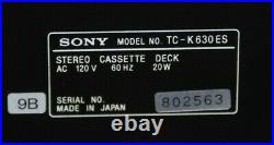 Vintage Sony TC-K630ES Three Head Stereo Cassette Recorder 1989s Great Condi