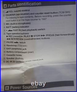 Vintage Sony TCM-S63 Hanheld Cassette Recorder