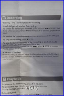 Vintage Sony TCM-S63 Hanheld Cassette Recorder