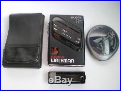 Vintage Sony WM-F203 Walkman cassette player/recorder, AM/FM radio, case