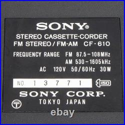 Vintage Tape Player Sony CF-610 Recorder Deck Console Stereo AM / FM Case Black