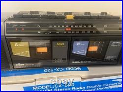 Vintage Unitech CX-520 AM/FM Stereo Double Cassette Recorder Boombox WithBox