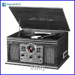 Vintage Vinyl Turntable Record Player Built-In Bluetooth FM Radio Cassette CD
