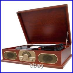 Vintage Wooden Turntable with AM/FM Radio & Cassette Player