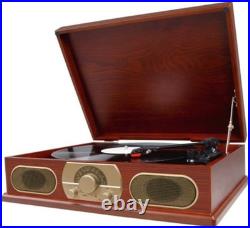 Vintage Wooden Turntable with AM/FM Radio & Cassette Player