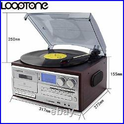 Vinyl Record Player 9 1 3 Speed Bluetooth Vintage Turntable CD Cassette AM/FM