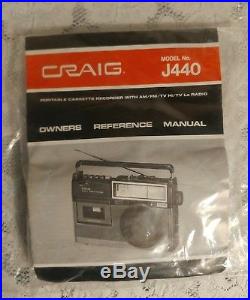 Vtg CRAIG Portable AM/FM Radio withCassette Recorder TV Sound Channels New In Box