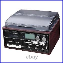 Wireless Stereo Record Player System Vintage Turntable 3-Speed AM/FM CD Cassette